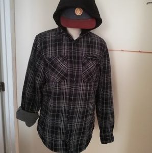 Men Globe Plaid Lightweight Thermal Button Hoodie